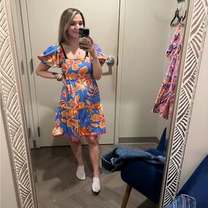 Boutique Floral Blue and Orange Dress
